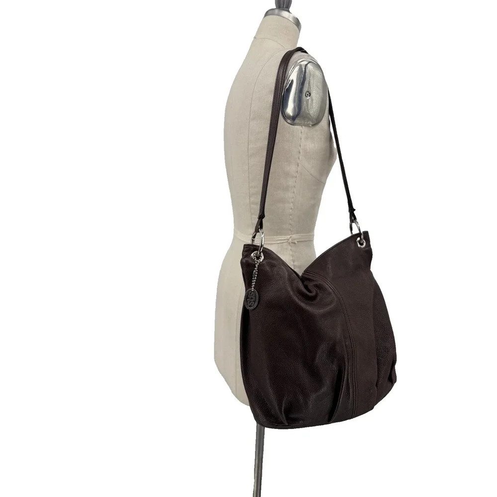 SAS Brown Leather Shoulder Bag Made In USA Soft Pebbled Leather Handbag - Picture 3 of 13